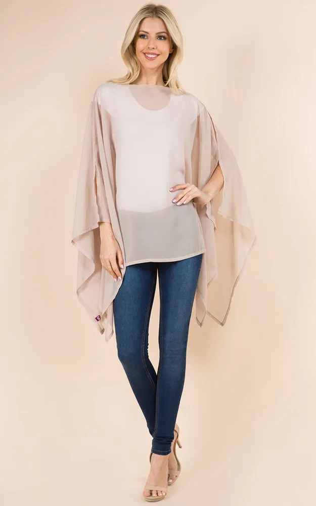 PP3116 Solid Color See Through Poncho Cover Up