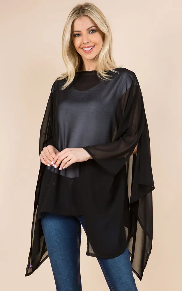 PP3116 Solid Color See Through Poncho Cover Up
