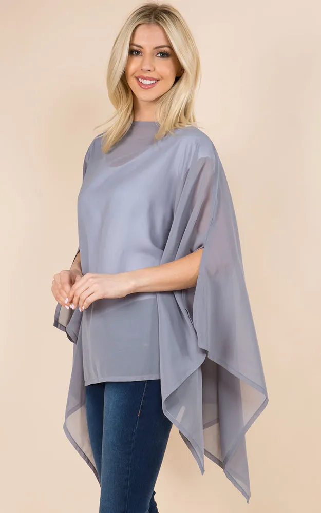 PP3116 Solid Color See Through Poncho Cover Up