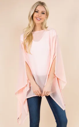 PP3116 Solid Color See Through Poncho Cover Up