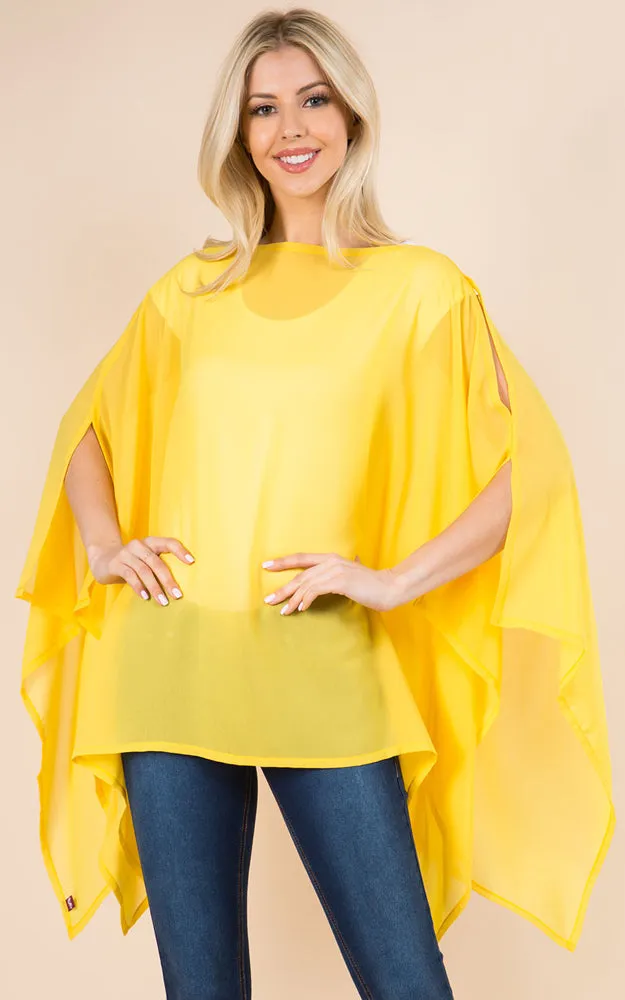 PP3116 Solid Color See Through Poncho Cover Up