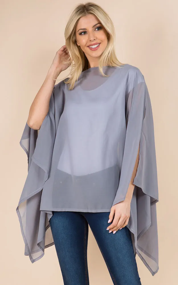 PP3116 Solid Color See Through Poncho Cover Up