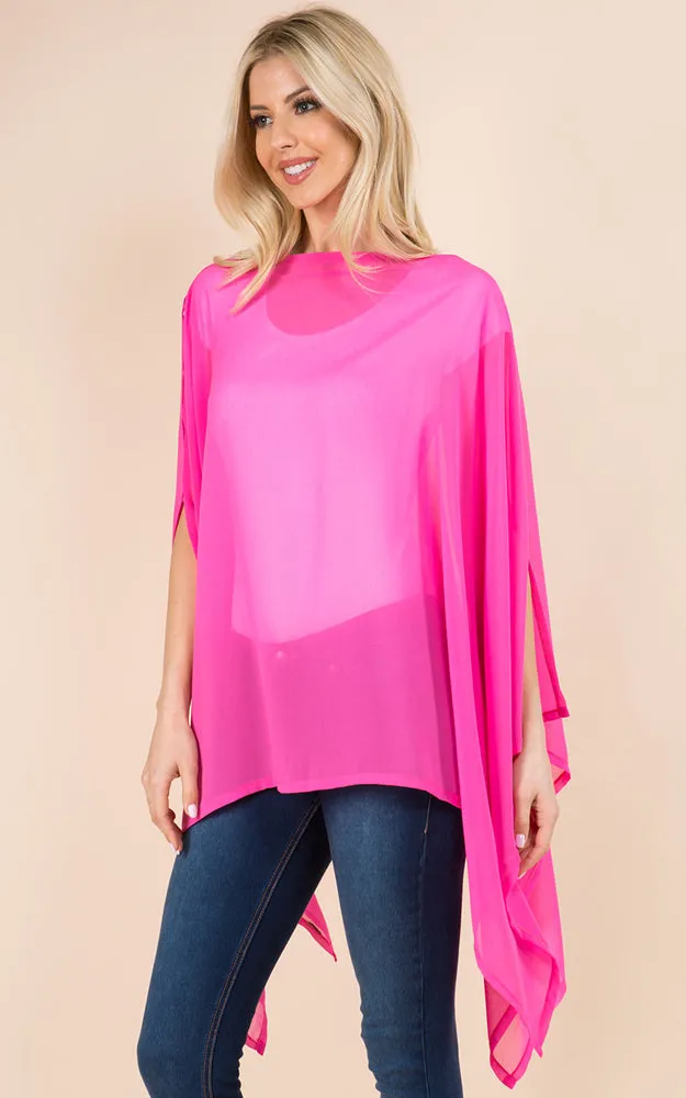 PP3116 Solid Color See Through Poncho Cover Up