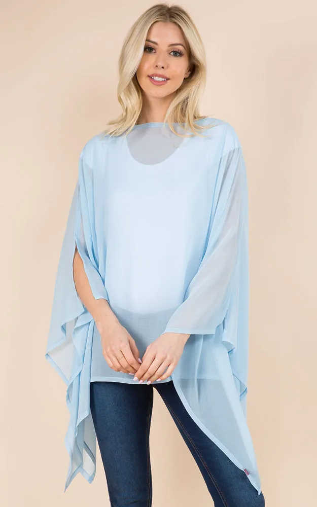 PP3116 Solid Color See Through Poncho Cover Up