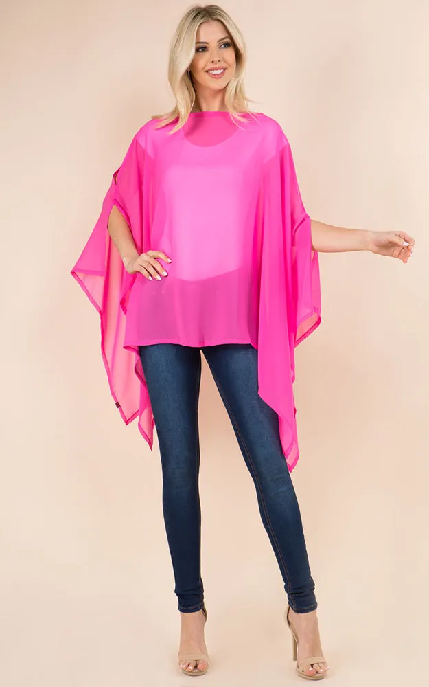 PP3116 Solid Color See Through Poncho Cover Up