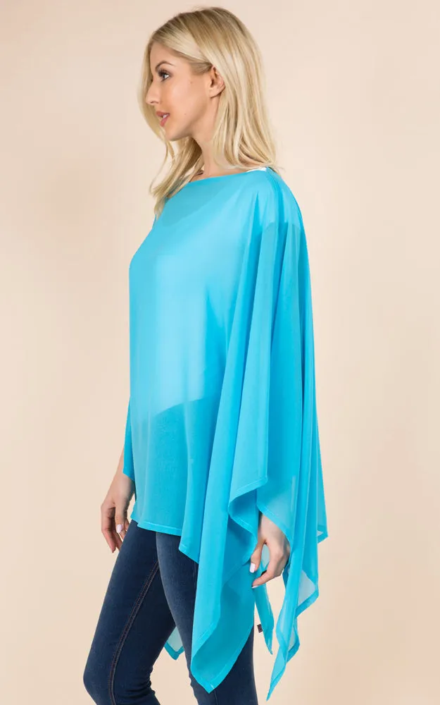 PP3116 Solid Color See Through Poncho Cover Up