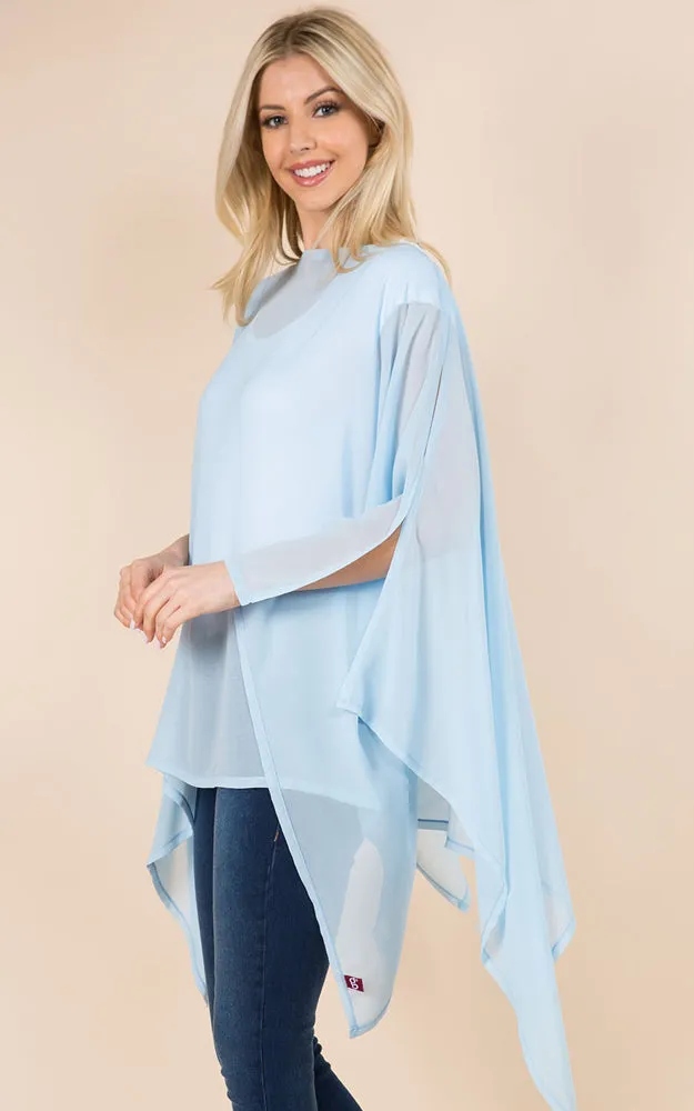 PP3116 Solid Color See Through Poncho Cover Up