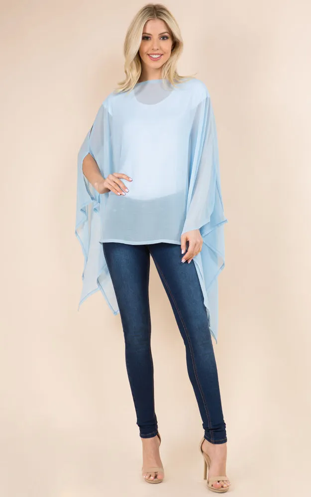 PP3116 Solid Color See Through Poncho Cover Up