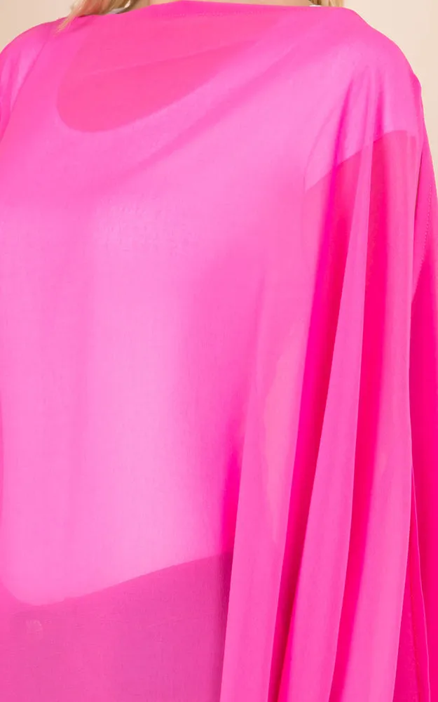 PP3116 Solid Color See Through Poncho Cover Up