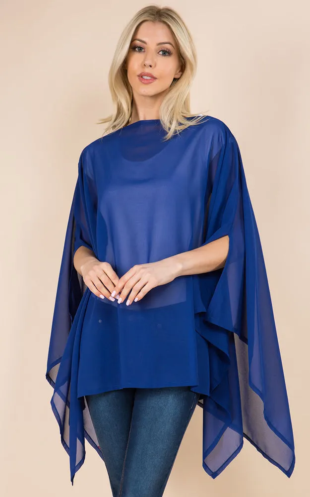 PP3116 Solid Color See Through Poncho Cover Up