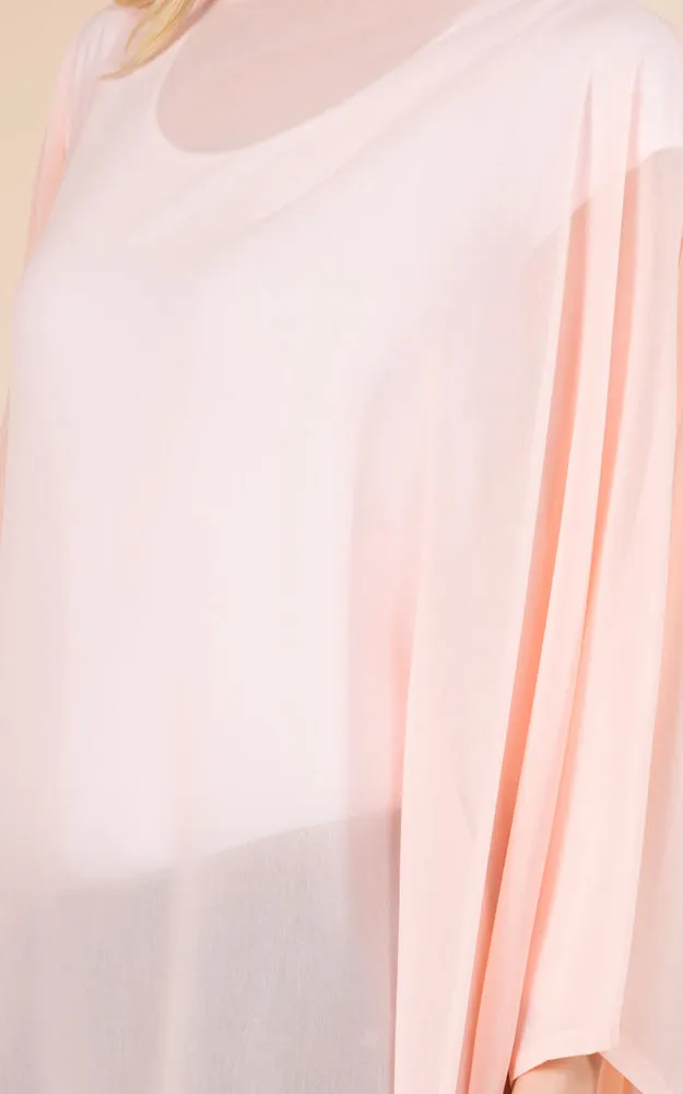 PP3116 Solid Color See Through Poncho Cover Up