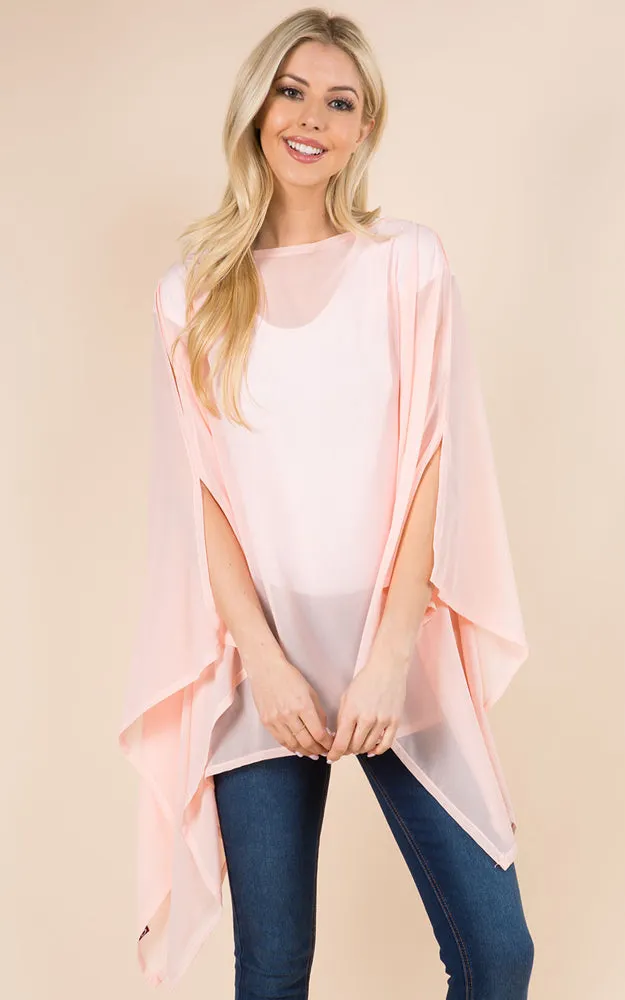 PP3116 Solid Color See Through Poncho Cover Up