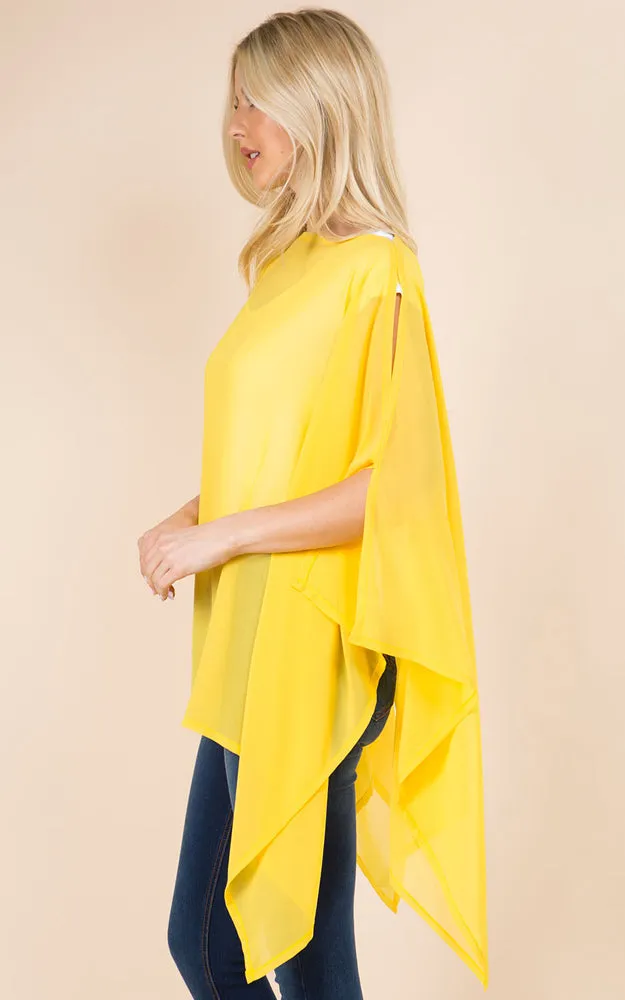 PP3116 Solid Color See Through Poncho Cover Up