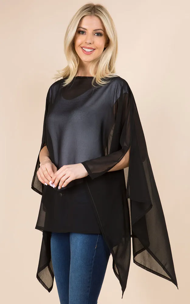 PP3116 Solid Color See Through Poncho Cover Up