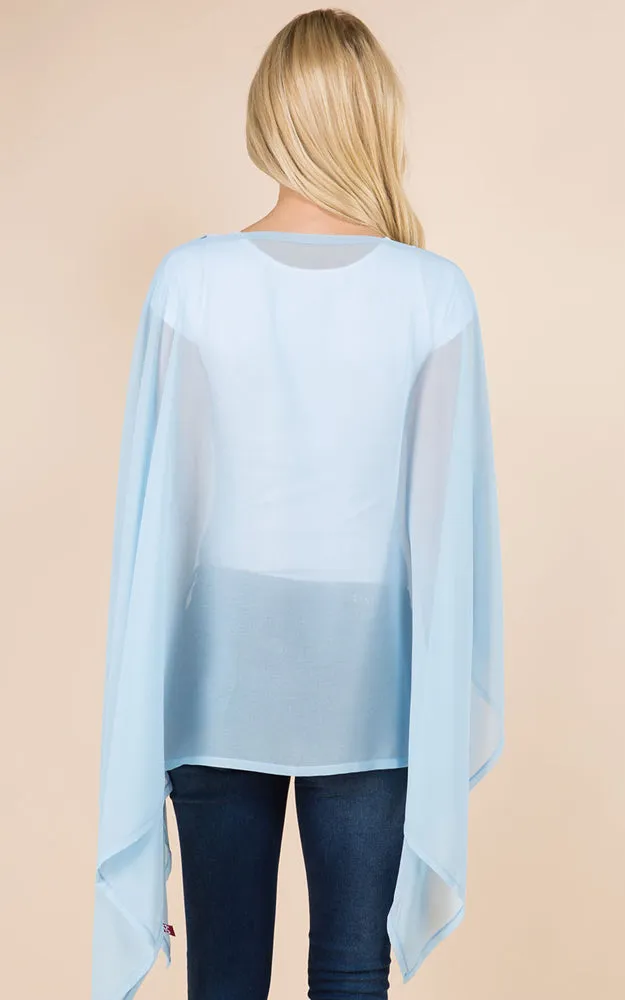 PP3116 Solid Color See Through Poncho Cover Up
