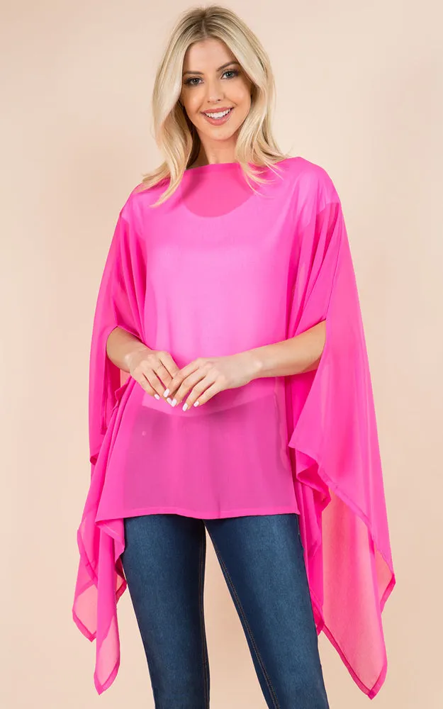 PP3116 Solid Color See Through Poncho Cover Up