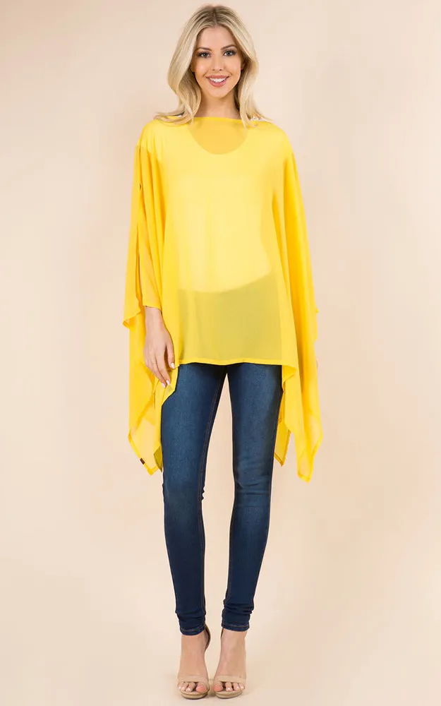 PP3116 Solid Color See Through Poncho Cover Up