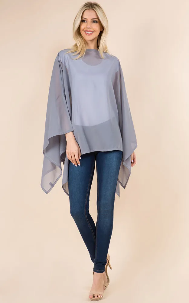 PP3116 Solid Color See Through Poncho Cover Up