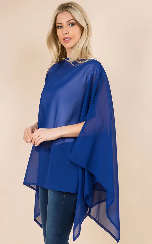 PP3116 Solid Color See Through Poncho Cover Up
