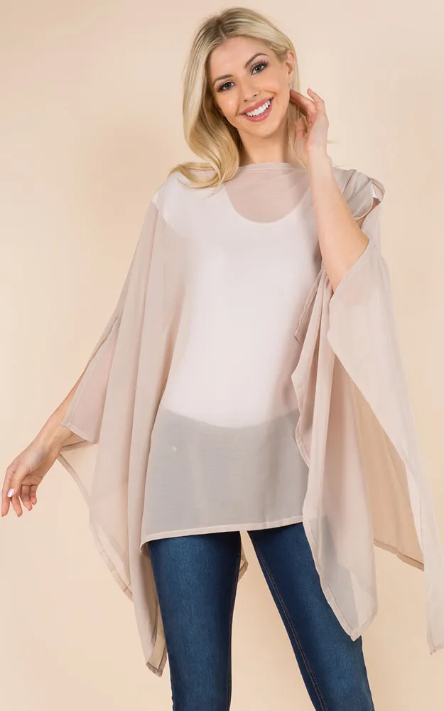 PP3116 Solid Color See Through Poncho Cover Up