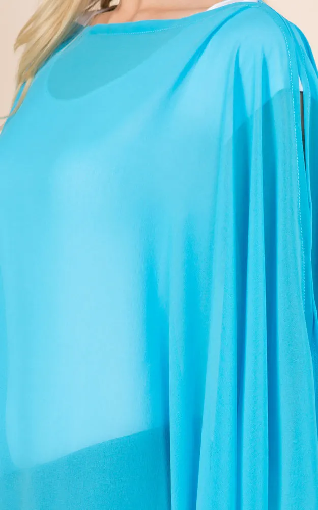 PP3116 Solid Color See Through Poncho Cover Up