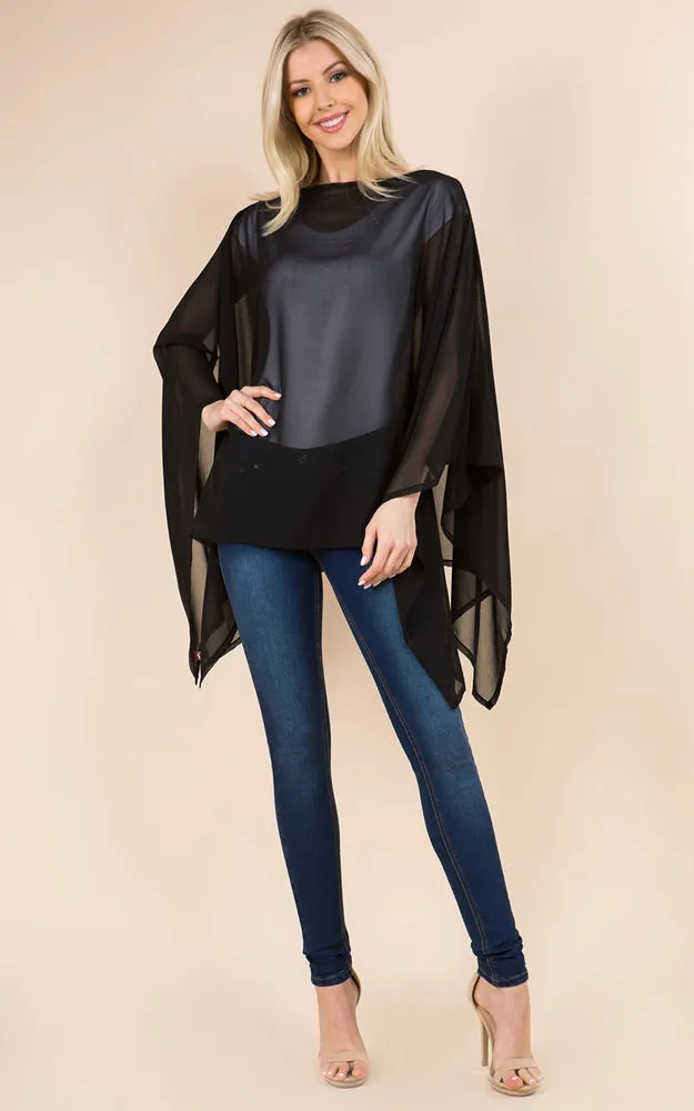 PP3116 Solid Color See Through Poncho Cover Up