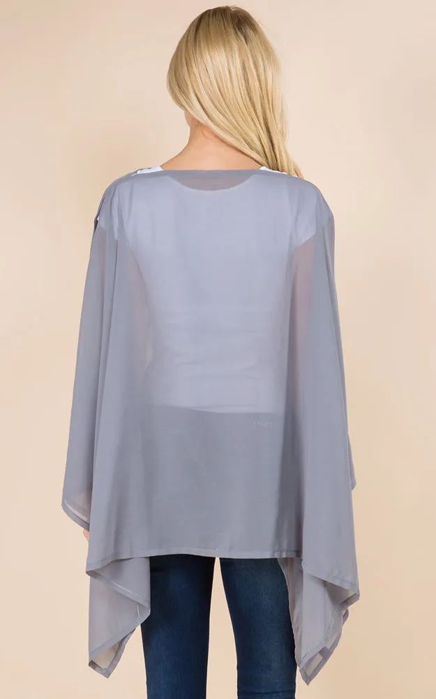 PP3116 Solid Color See Through Poncho Cover Up