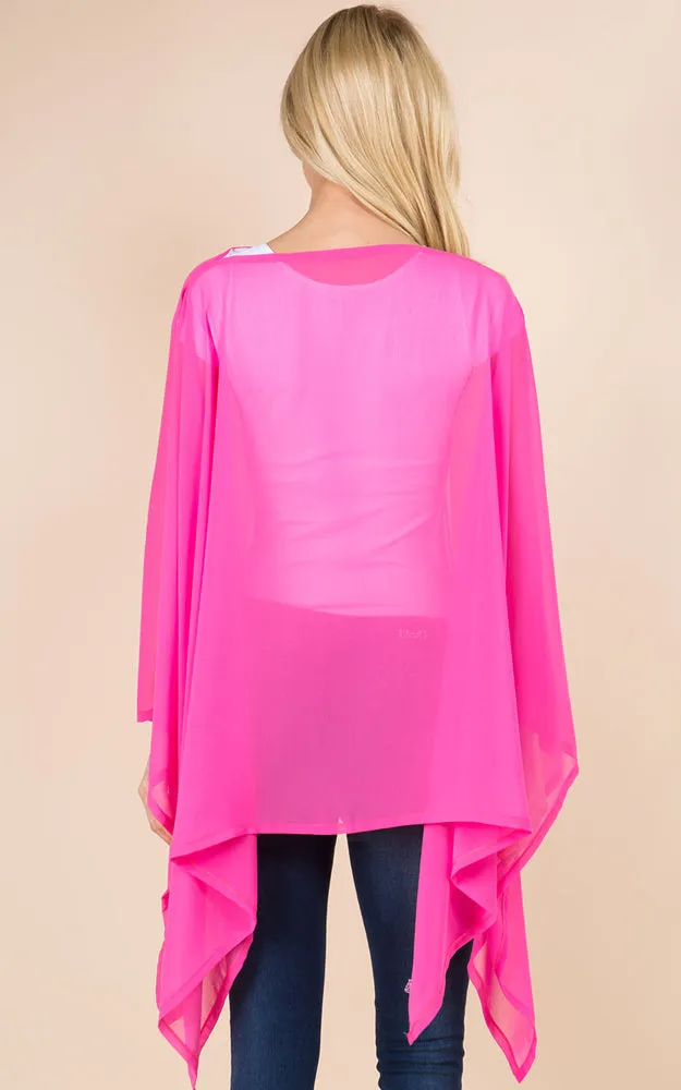 PP3116 Solid Color See Through Poncho Cover Up