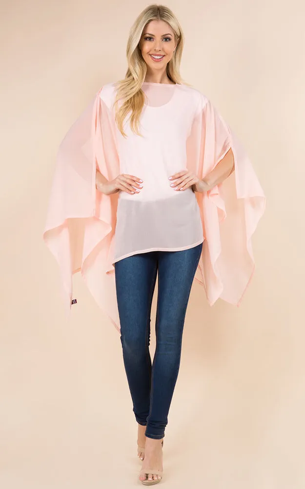 PP3116 Solid Color See Through Poncho Cover Up