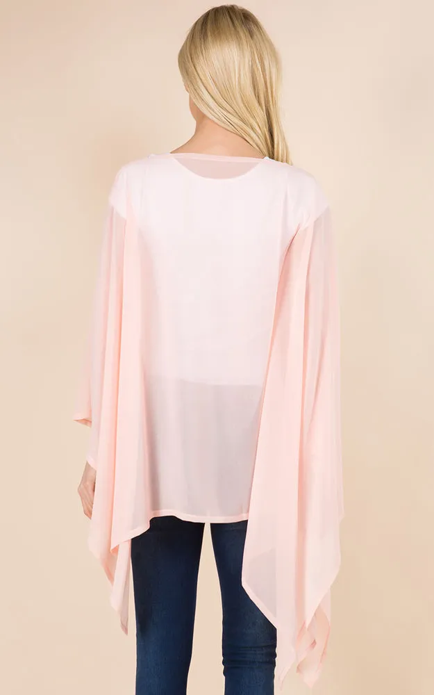 PP3116 Solid Color See Through Poncho Cover Up