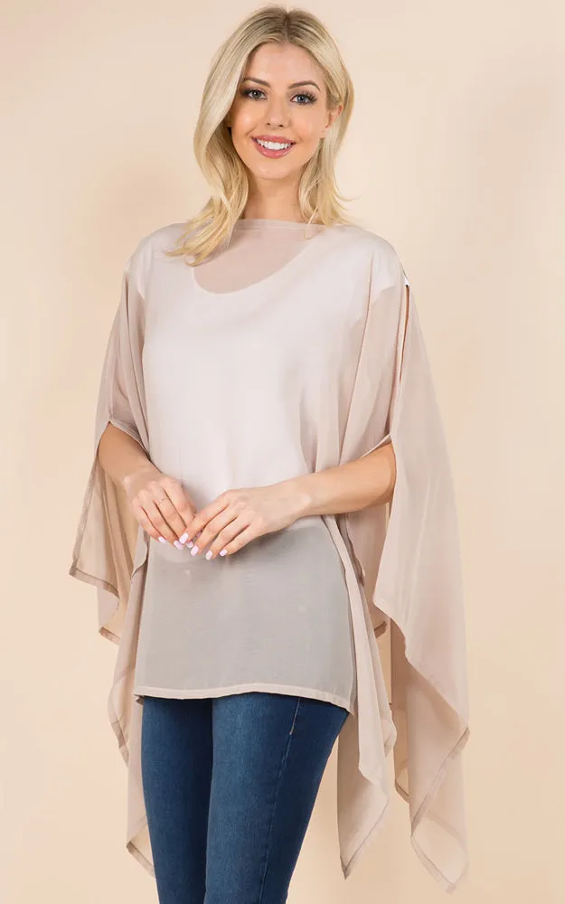 PP3116 Solid Color See Through Poncho Cover Up