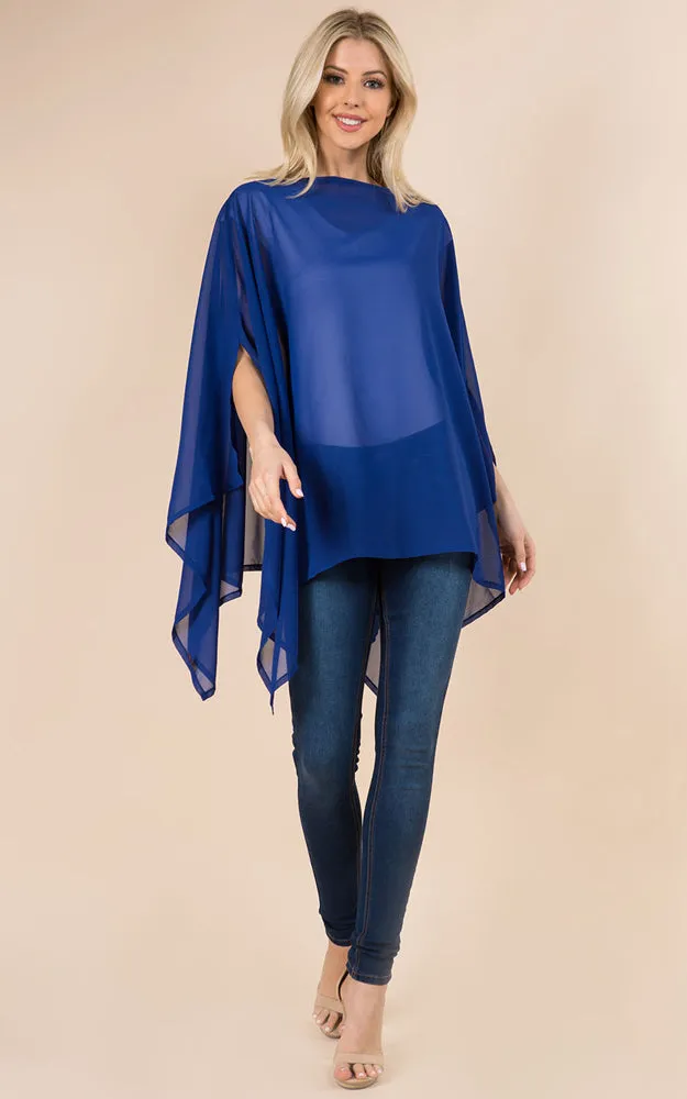 PP3116 Solid Color See Through Poncho Cover Up
