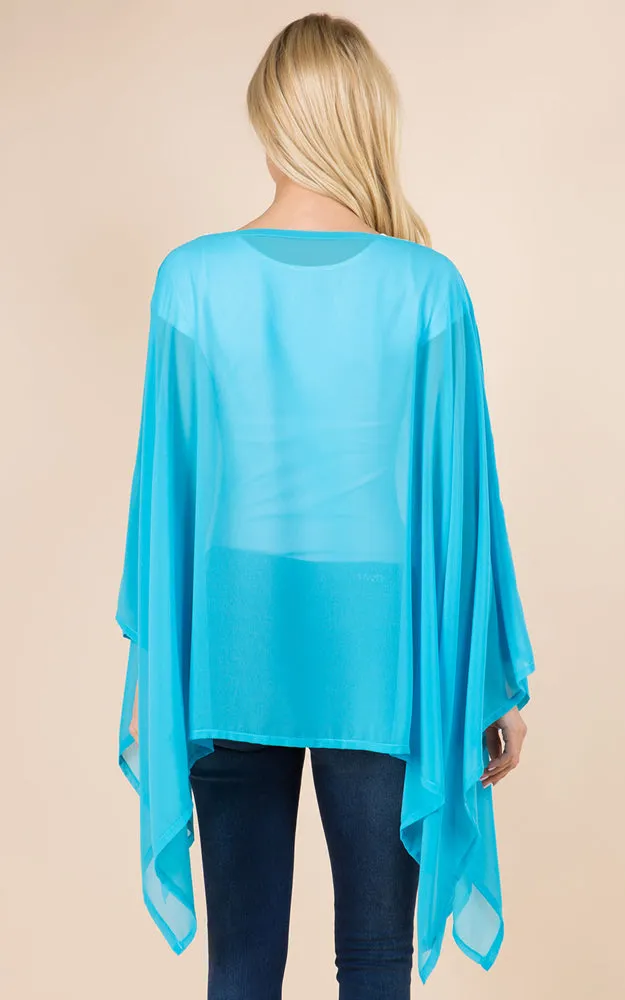 PP3116 Solid Color See Through Poncho Cover Up