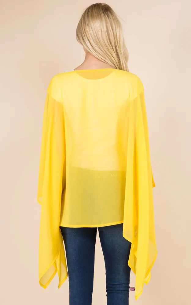 PP3116 Solid Color See Through Poncho Cover Up