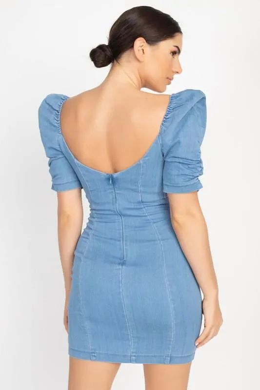 Puff Sleeve Denim Dress