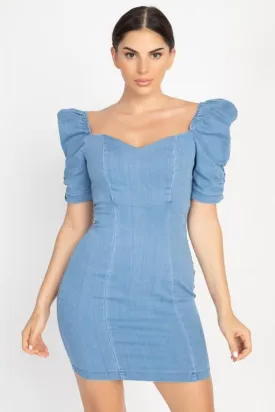 Puff Sleeve Denim Dress
