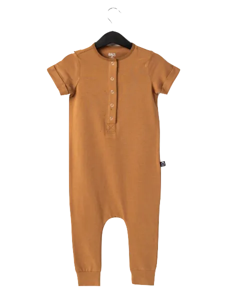 Rags - Essentials Short Rolled Sleeve Henley Rag in Camel