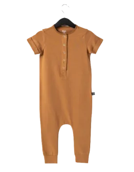 Rags - Essentials Short Rolled Sleeve Henley Rag in Camel