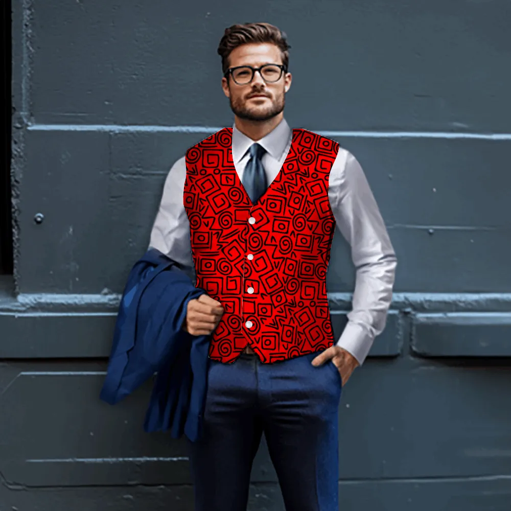 Rogue & Co Woven Fabric Vest – Abstract Red