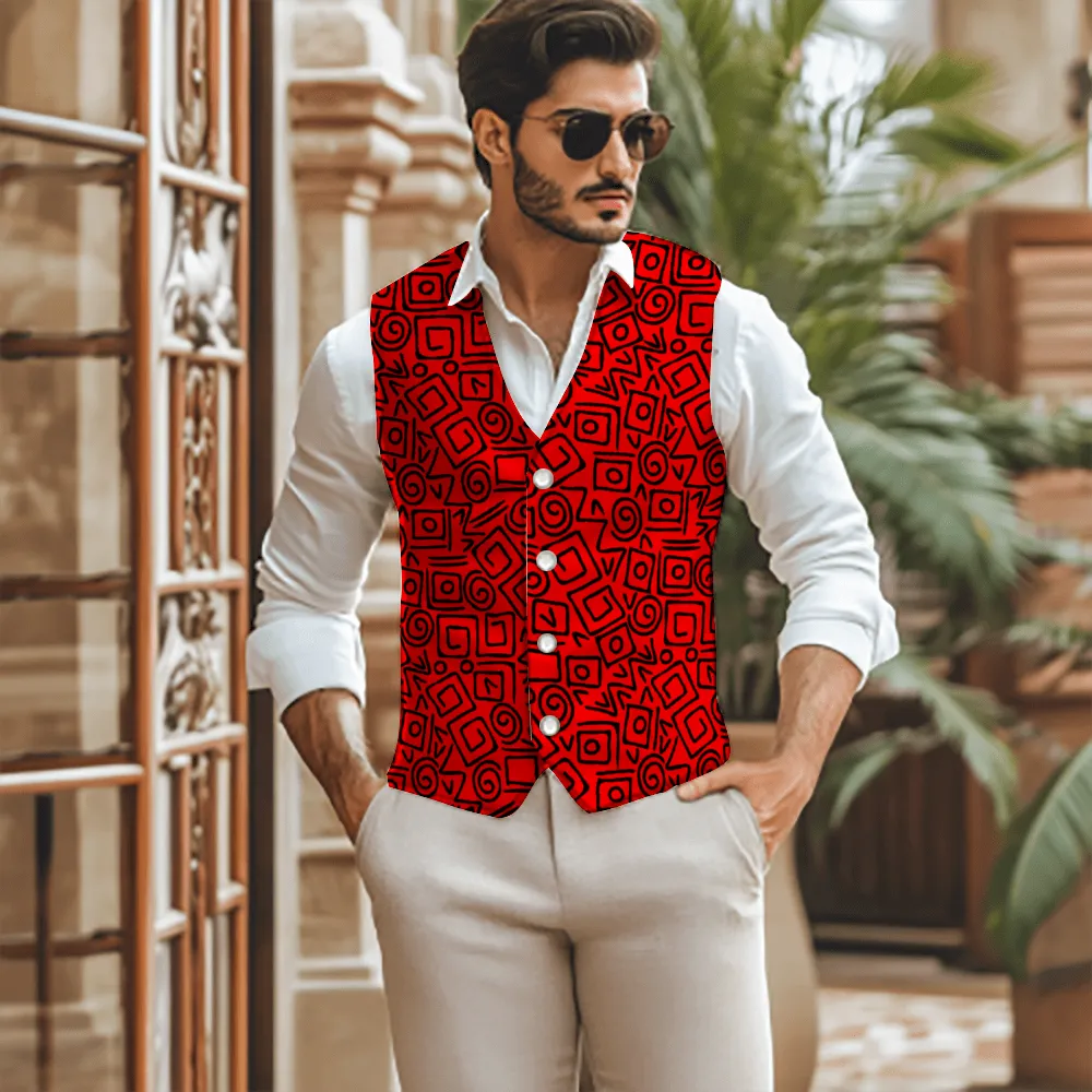 Rogue & Co Woven Fabric Vest – Abstract Red