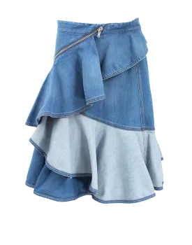 Ruffle Front Denim Zip Skirt