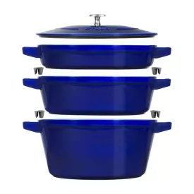 Staub 1010769 4 Piece Cast Iron Set with Universal Lid, Dark Blue