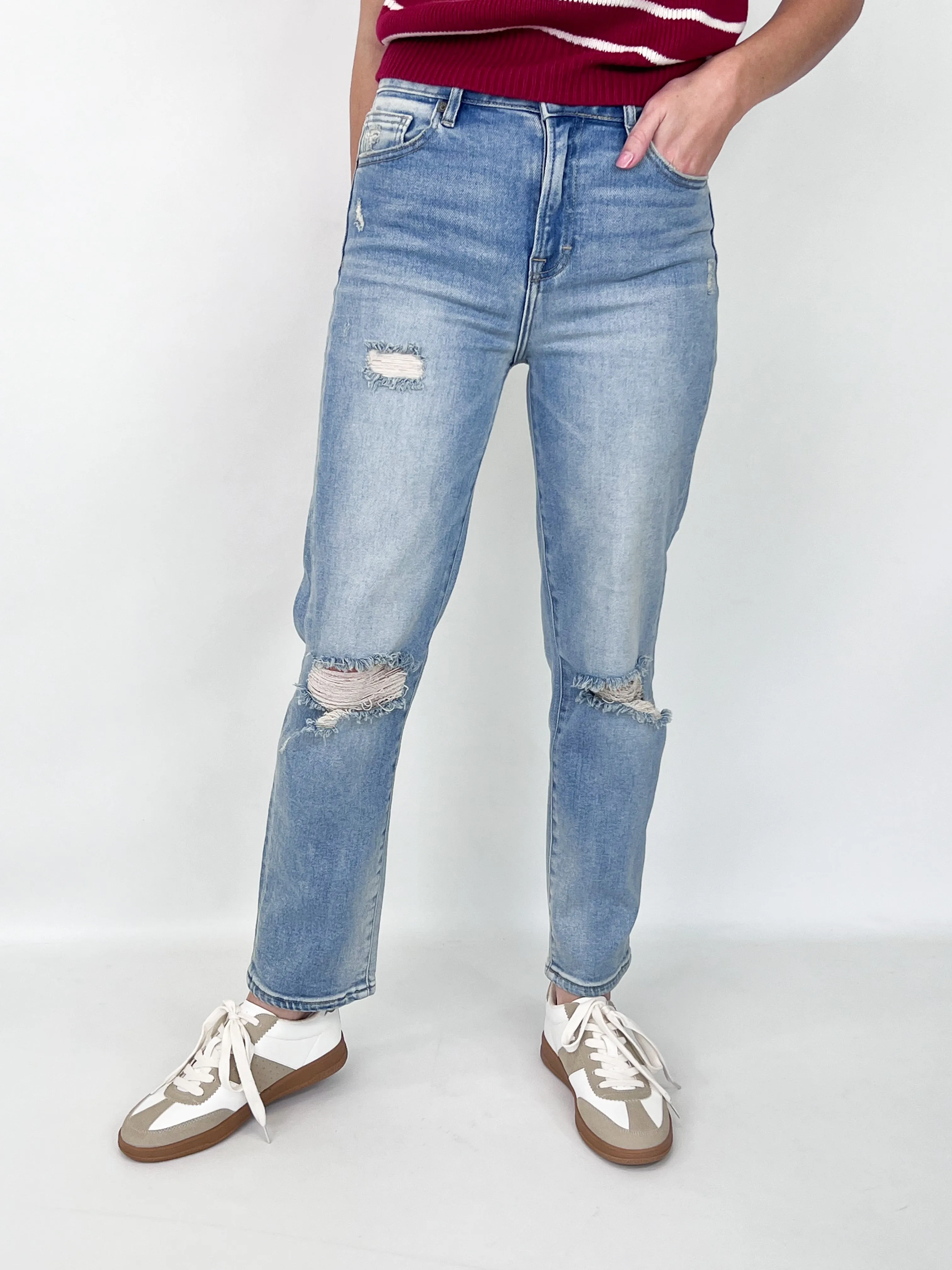 Tatum - High Rise Light Wash Straight Leg Jeans