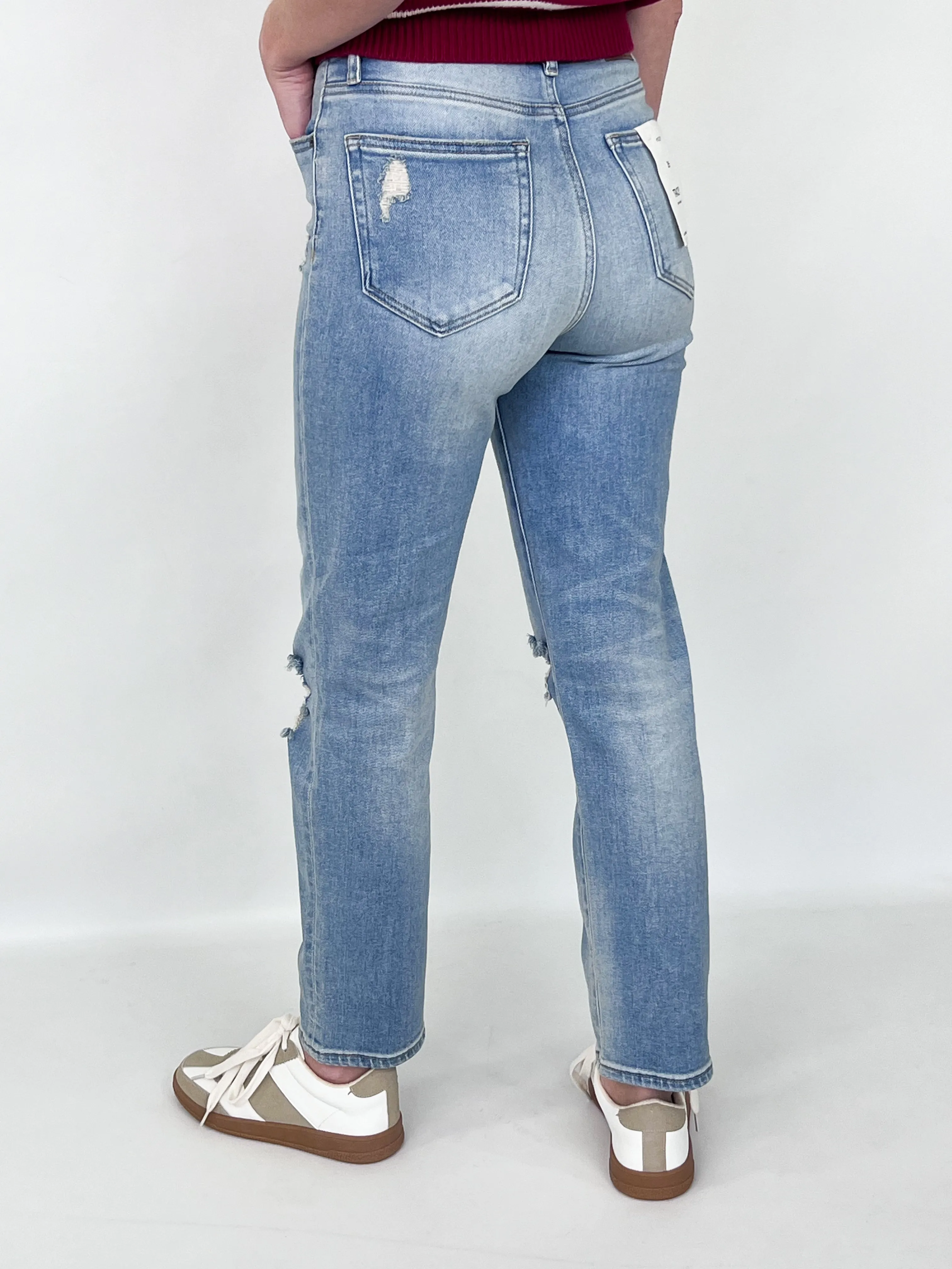Tatum - High Rise Light Wash Straight Leg Jeans
