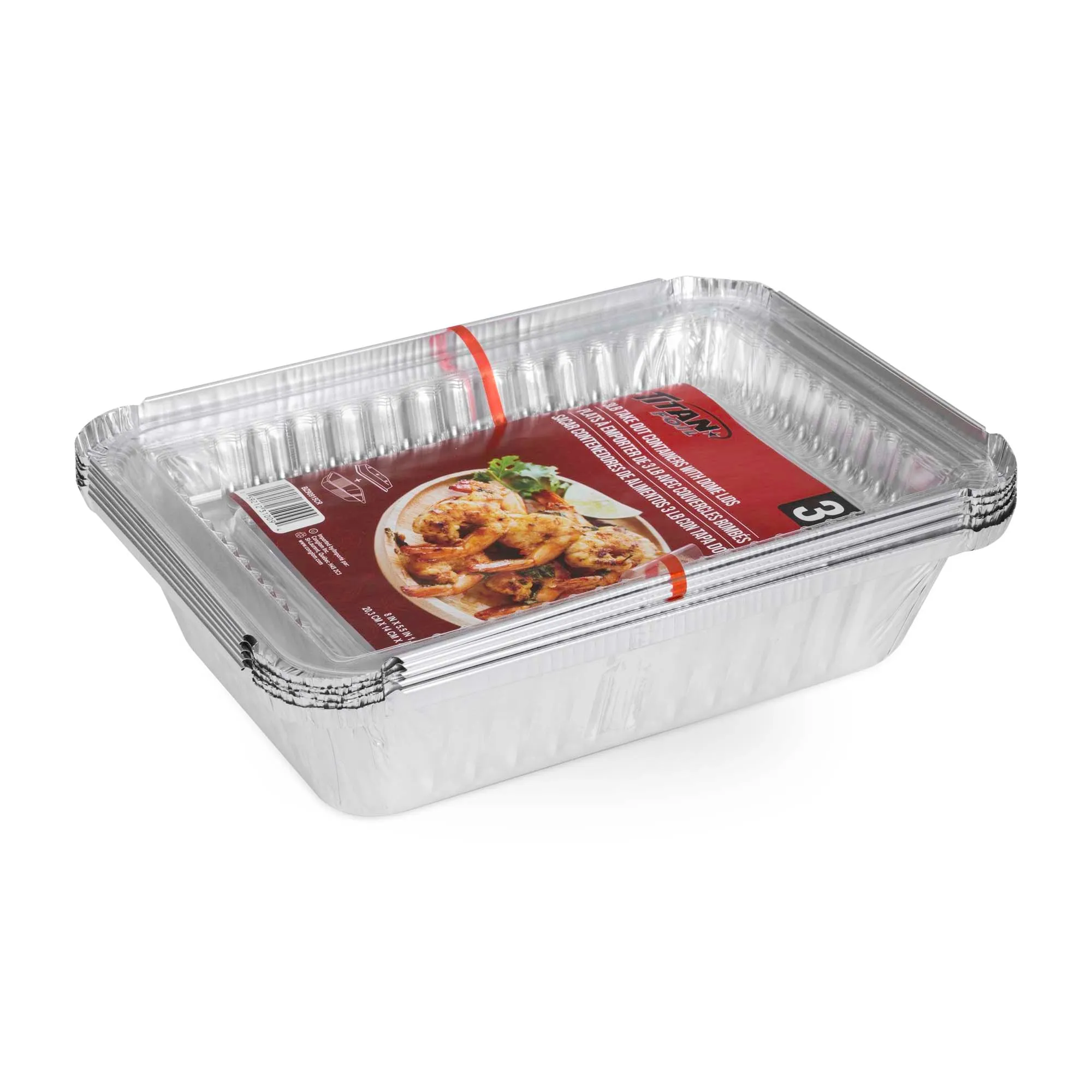 Titan Foil Take Out Pans with Covers, 8 x 5.5 Inches, 3 Count