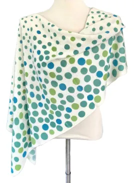 Warm Spring Green Polka Dot Print Cashmere Poncho