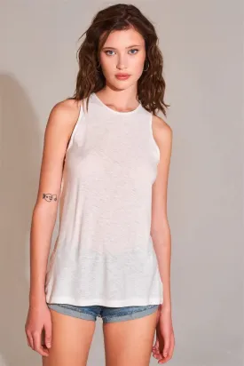 White Sleeveless Crew Neck Cut-Out Back Detail Longline Tank Top /1-2-3-1