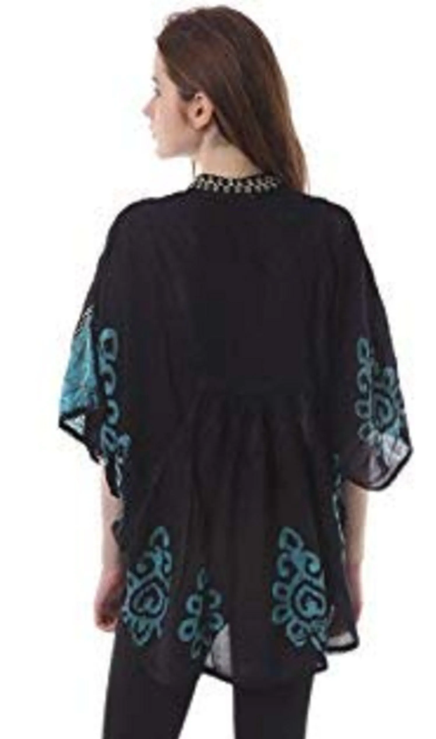Whitewhale Womens Collar V Neck Rayon Kaftan Batik Poncho Kurti Top - Free Size